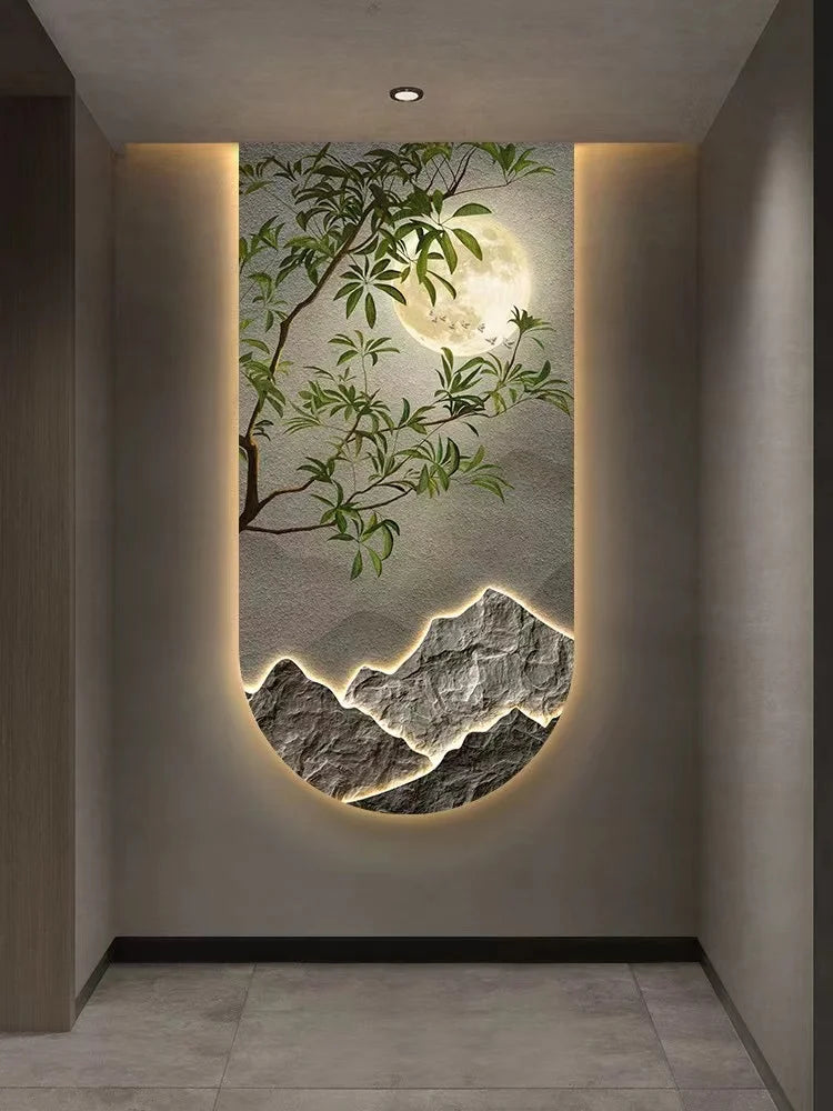 Serene Mountain Trees Art Deco Light