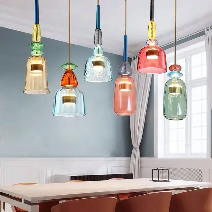 Vintage Colored Glass Pendant Light